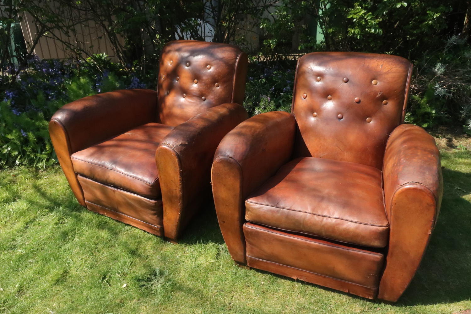 Pair of large French club chairs