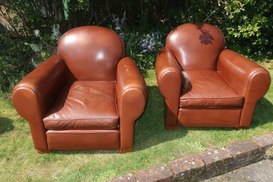Pair of French leather club leather