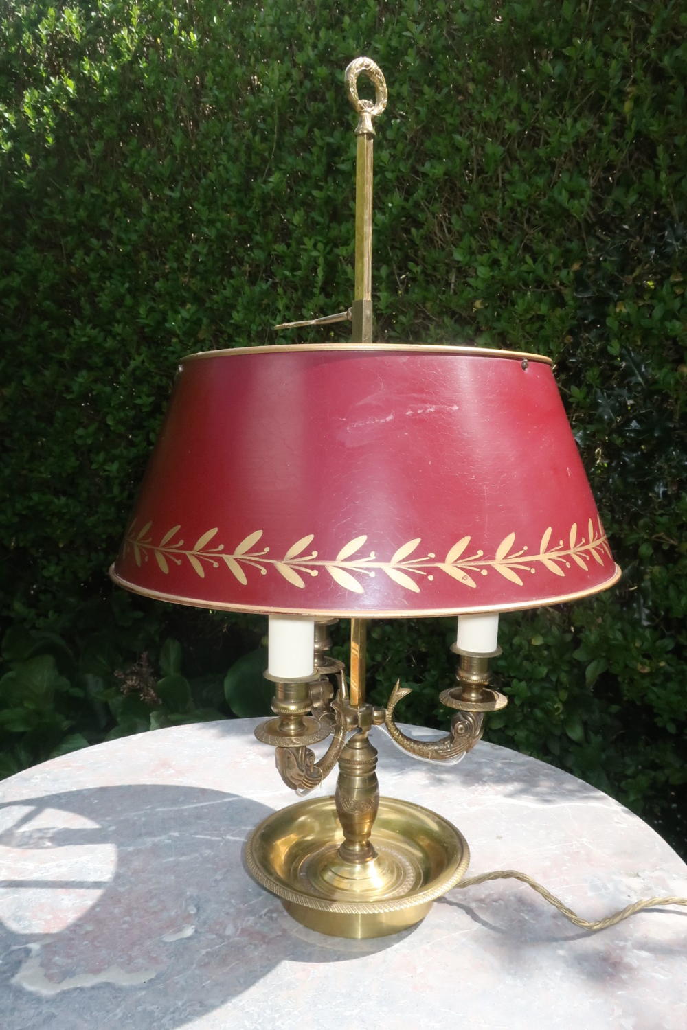 French Bouillotte lamp with red toleware shade
