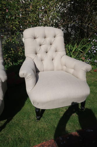 Pair of large button back armchairs