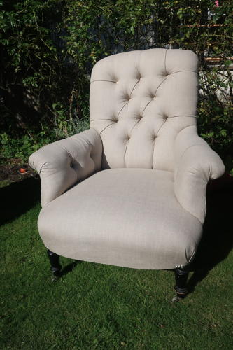 Pair of large button back armchairs