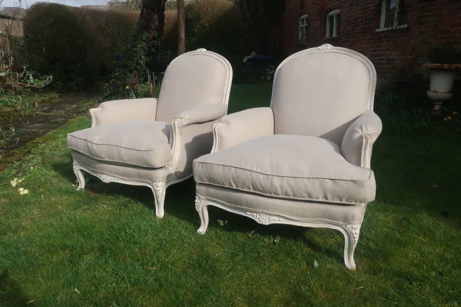 Pair of large Bergere armchairs