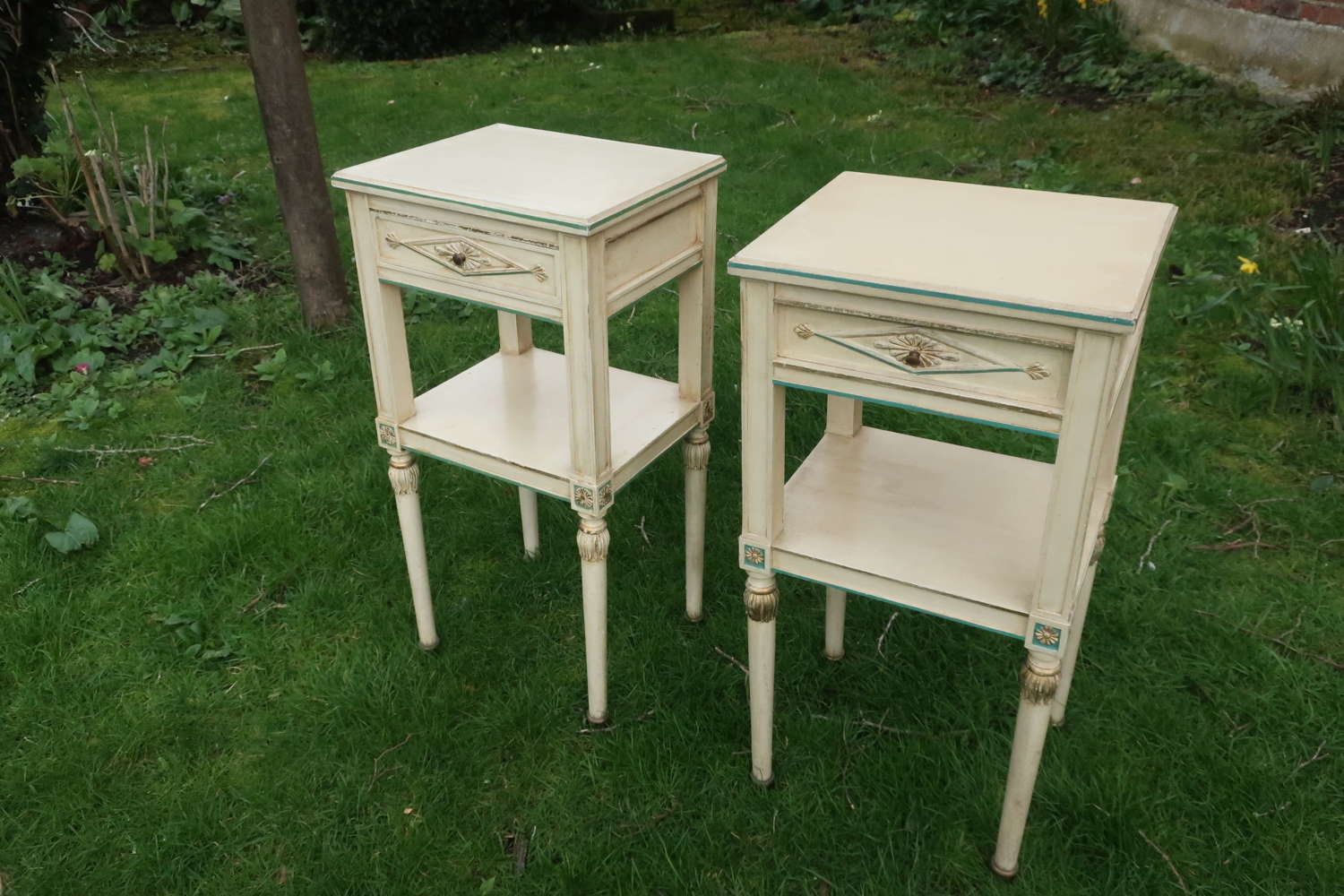 Pair of French painted bedside tables