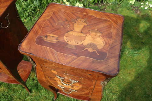Pair of marquetry bedside tables