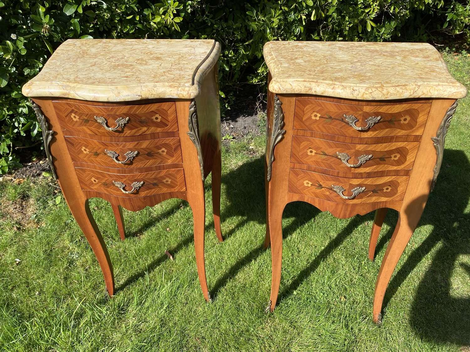 Pair of marquetry bedside tables