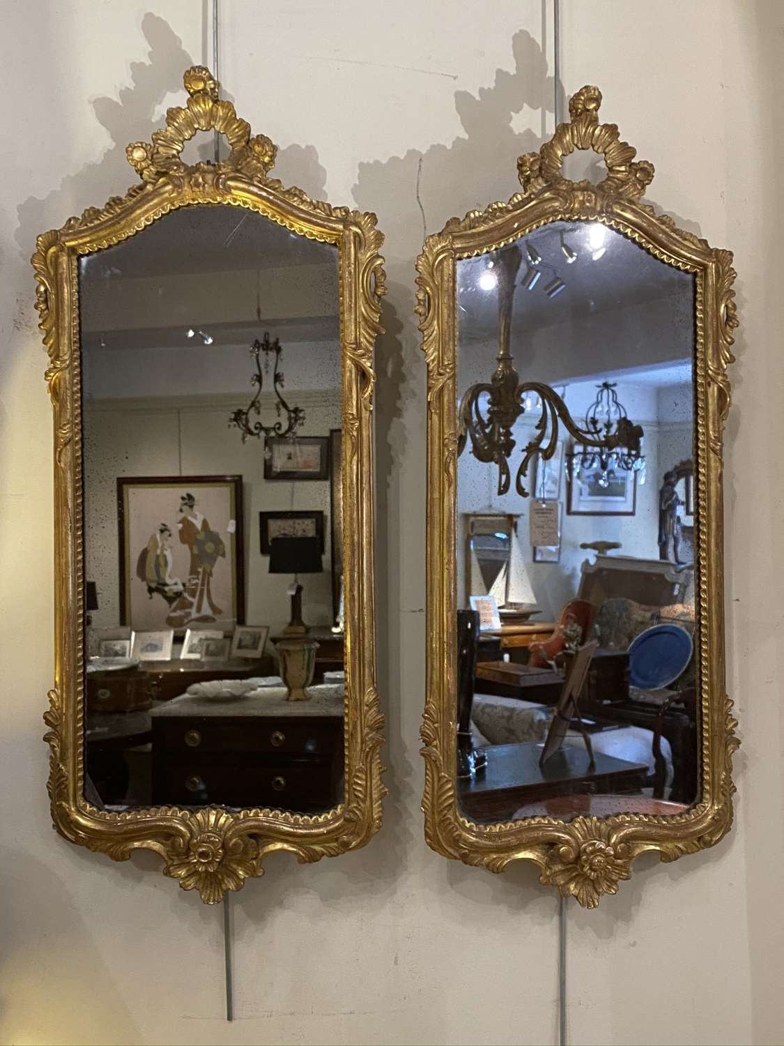 Pair of Italian carved giltwood mirrors