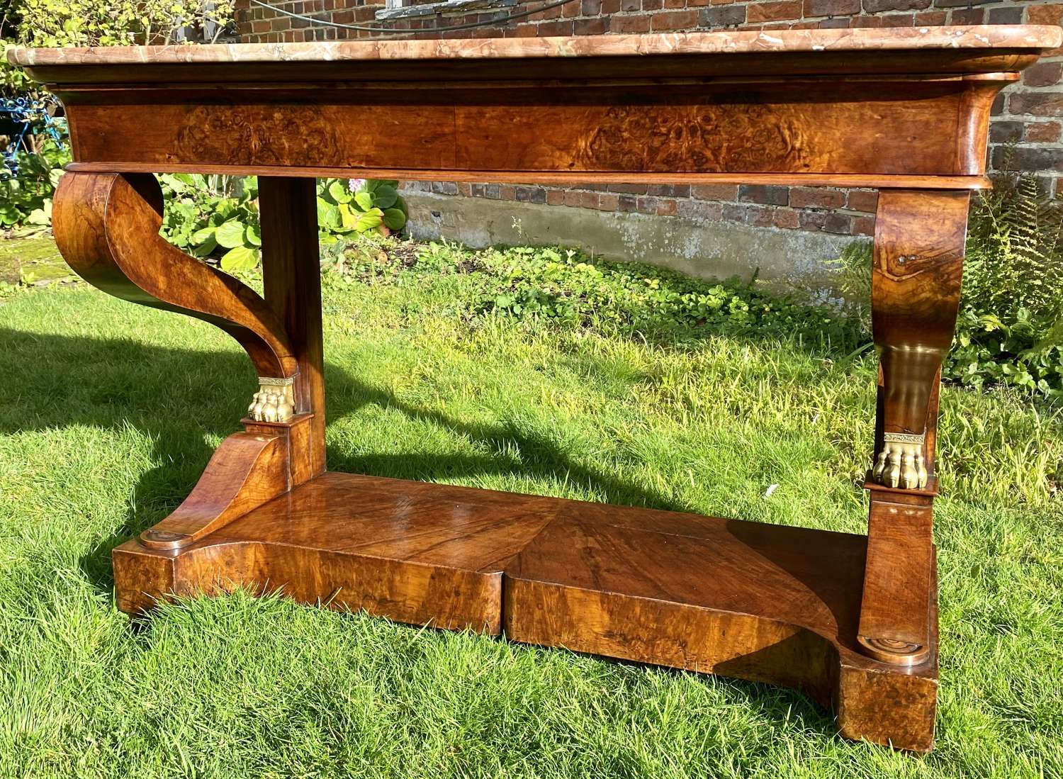 Large figured walnut console table