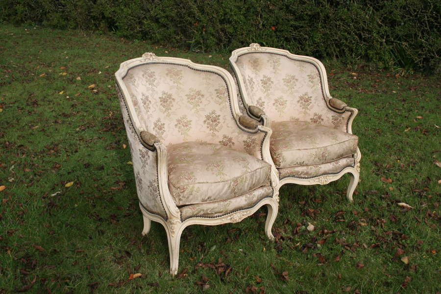 Large pair french bergere armchairs