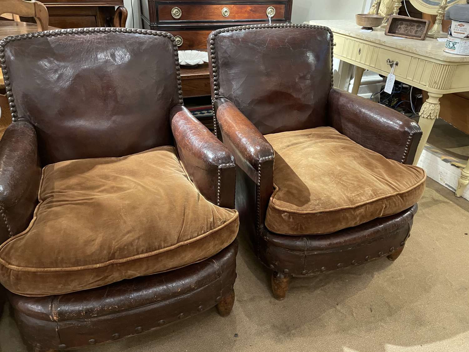 Pair Of French Leather Club Chairs