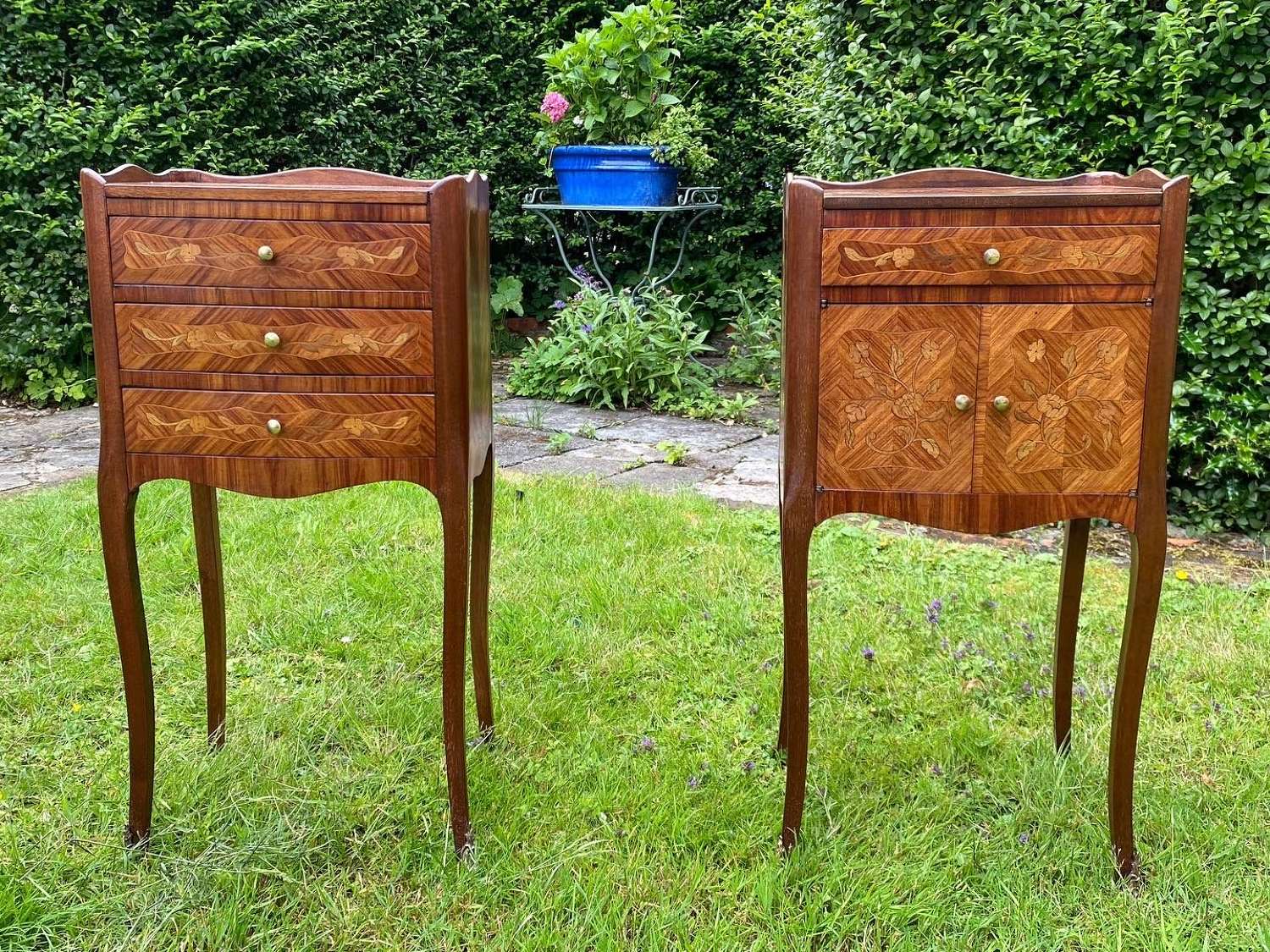Pair of marquetry bedside tables