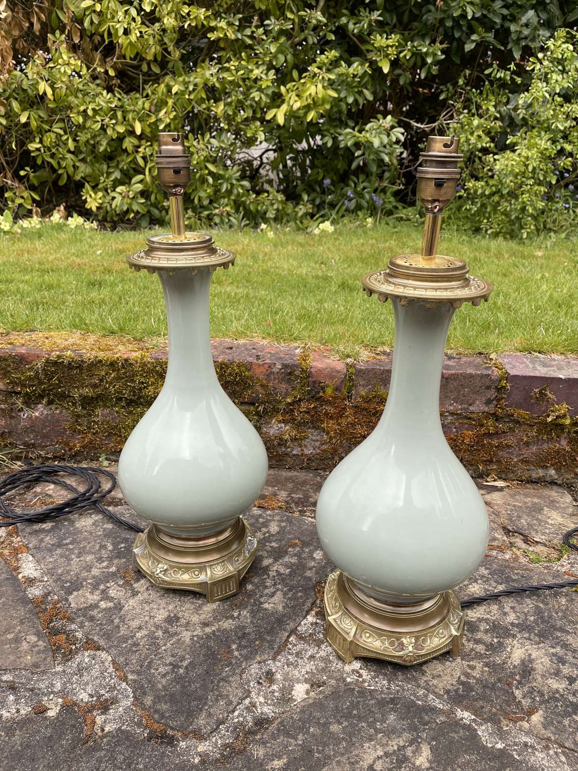 Pair Of French Celadon Lamps