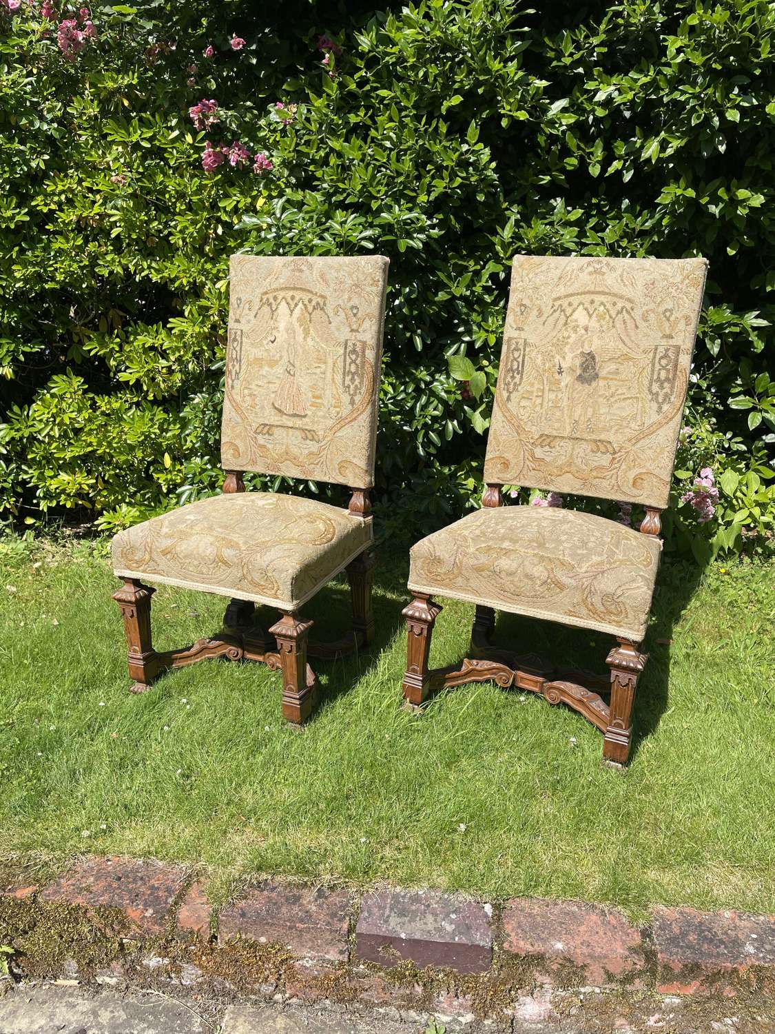 A Pair Of French Walnut Hall Chairs