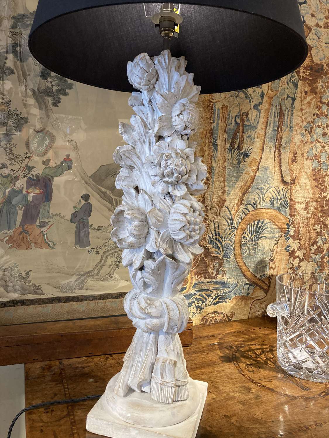 A Lamp Carved With Flowers