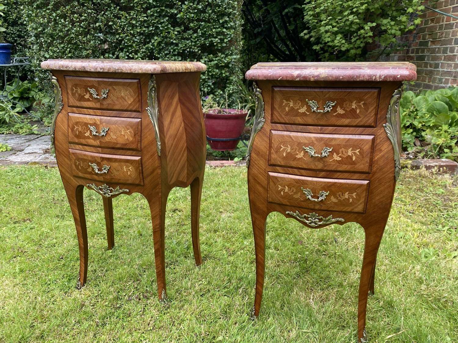Pair of Kingwood marquetry bedside tables