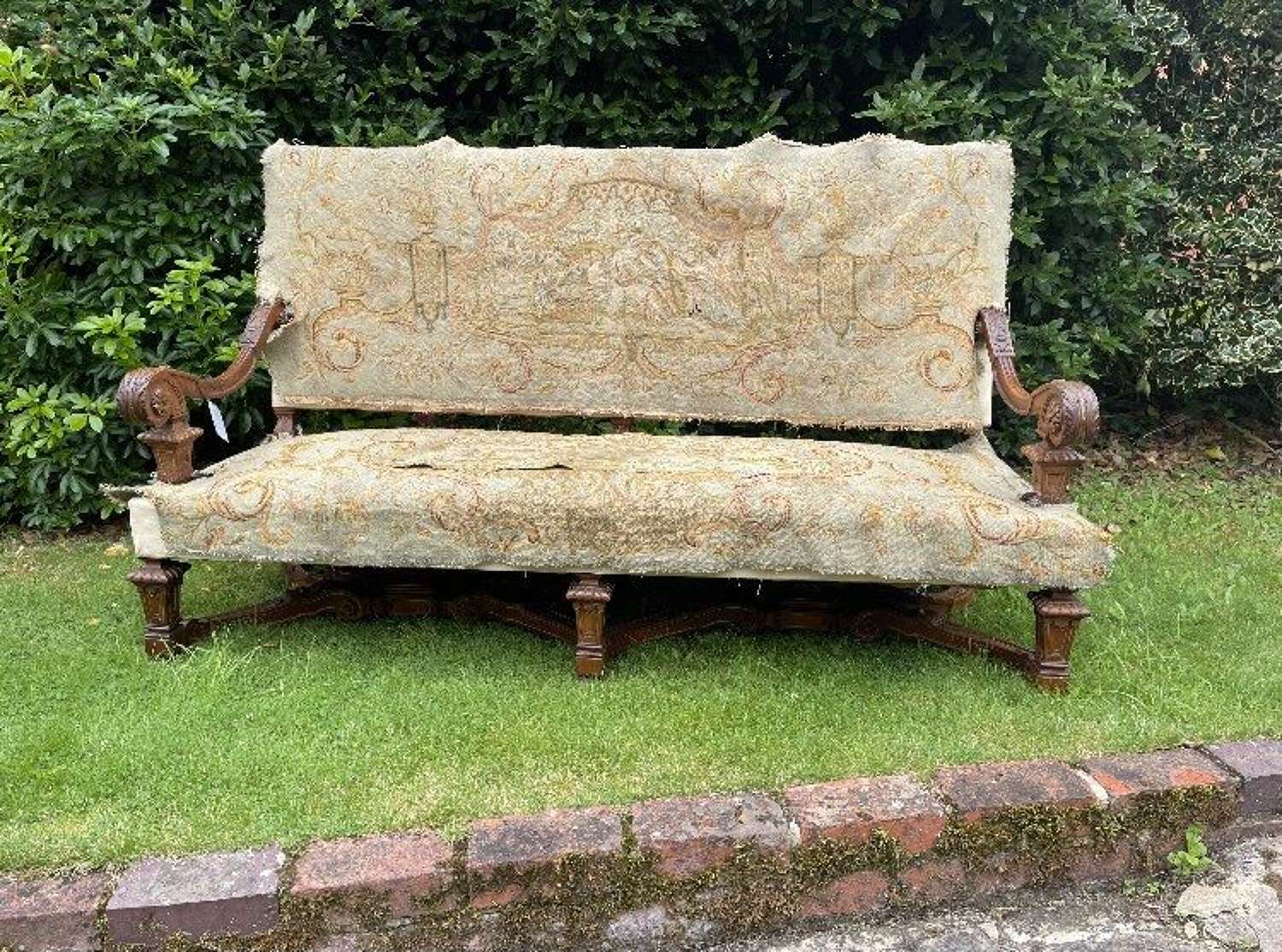 A Large Louis XIV Style Walnut Sofa