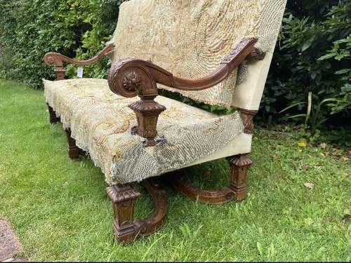 A Large Louis XIV Style Walnut Sofa