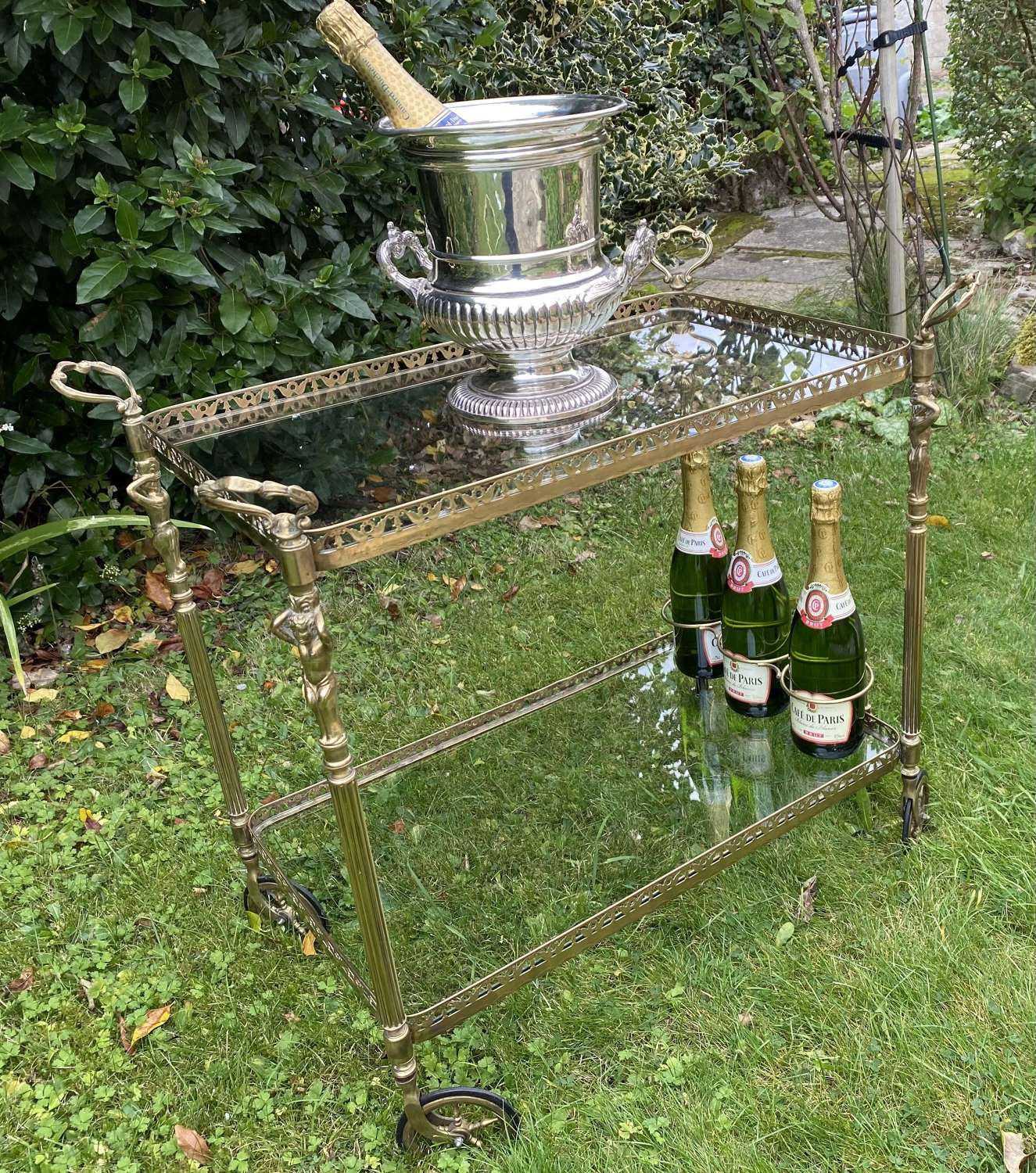 Brass and glass drinks trolley or bar cart