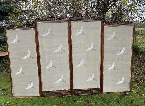 19th C French Mahogany 4 Fold Screen