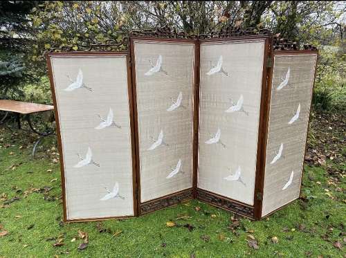 19th C French Mahogany 4 Fold Screen