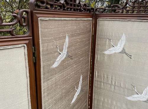 19th C French Mahogany 4 Fold Screen