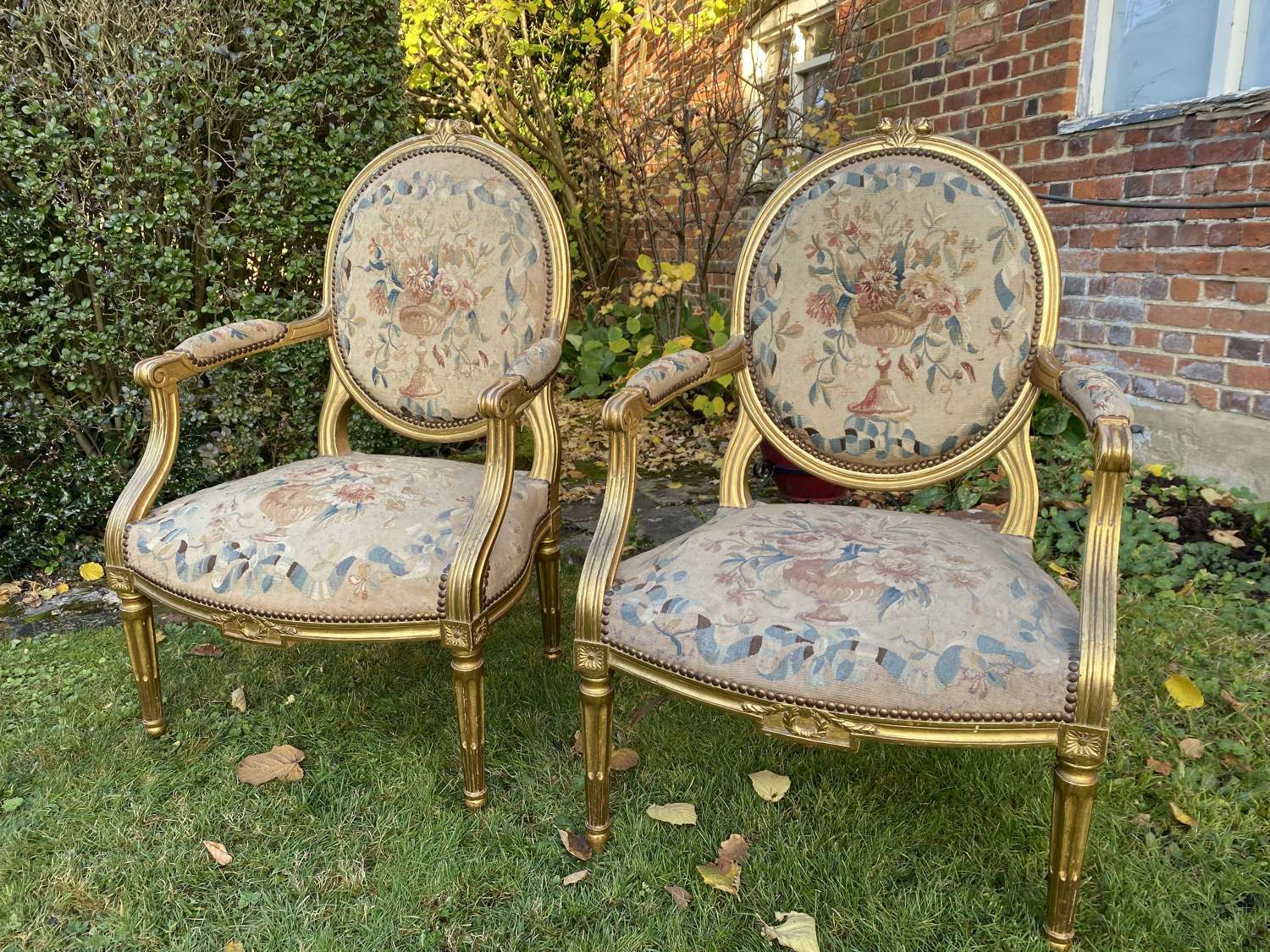 Pair of gilt armchairs with Aubusson tapestry