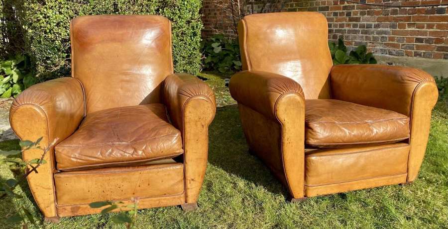 Pair of large leather club chairs