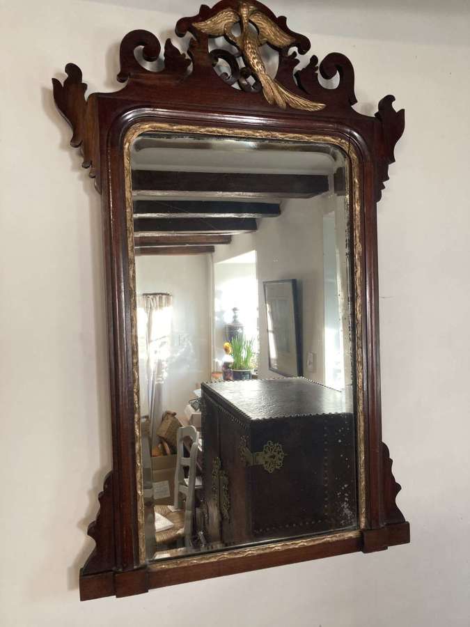 19th C Chippendale Style Gilt & Mahogany Mirror