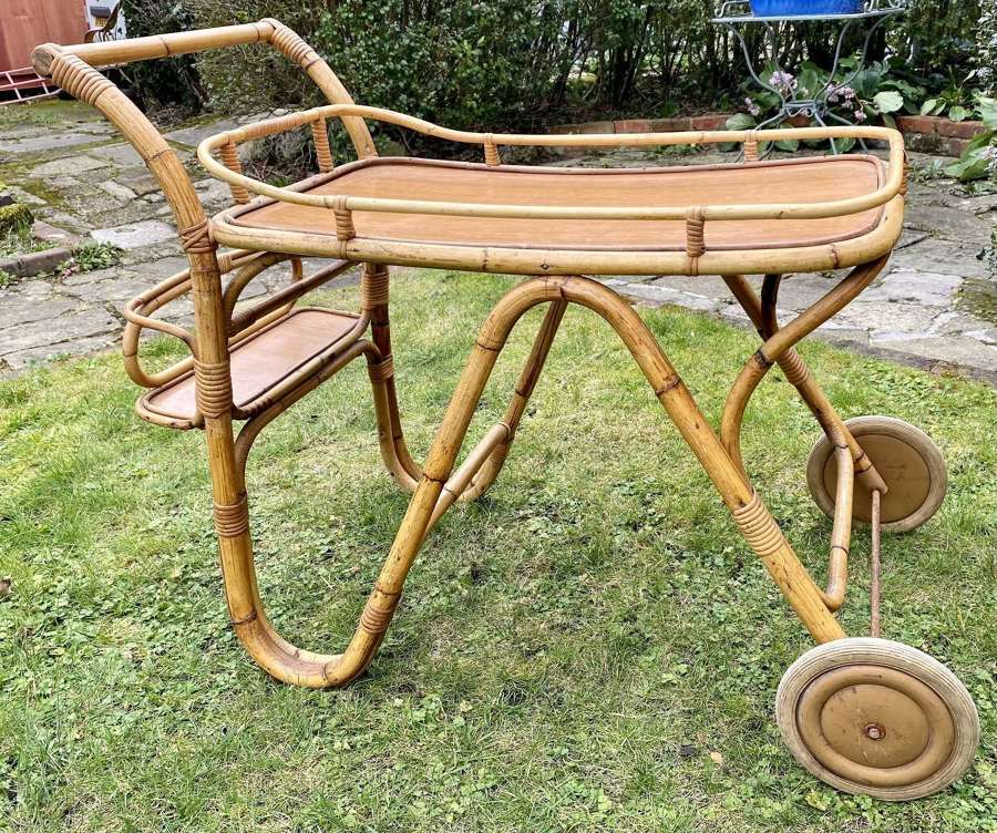 Cane and rattan bar cart