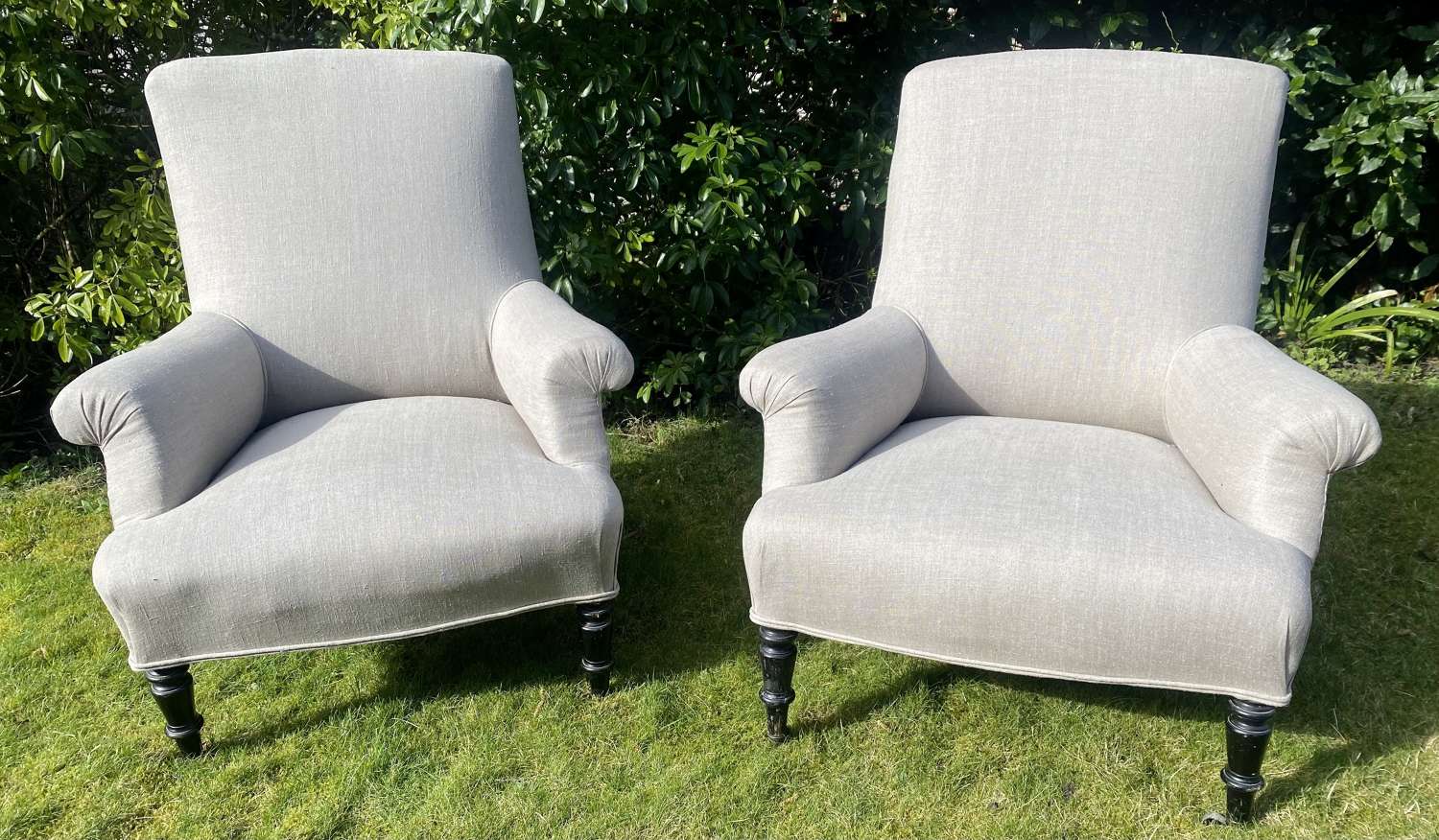Pair of French linen armchairs