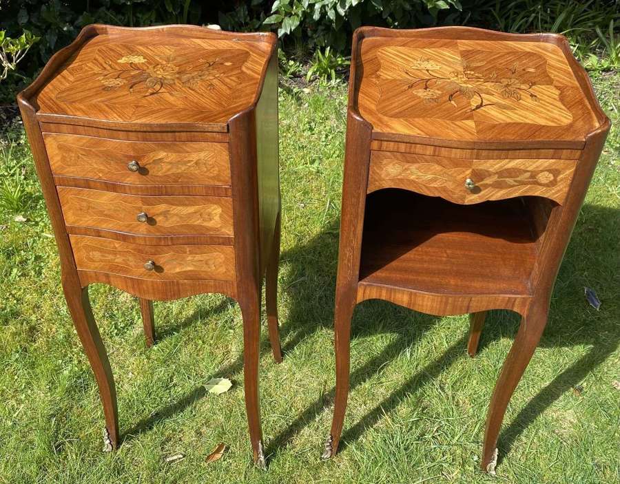 Pair of small marquetry bedside tables
