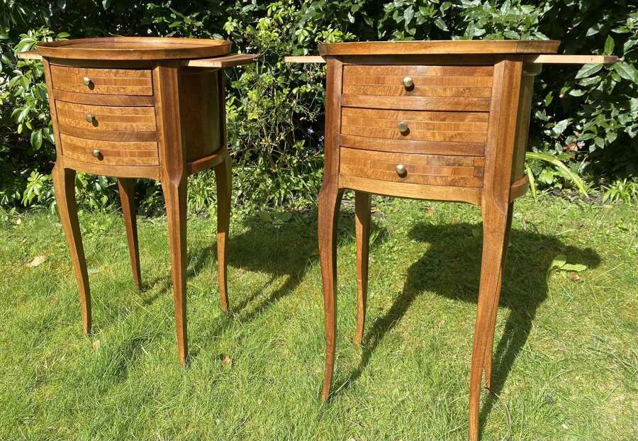 Pair of burr wood oval bedside tables