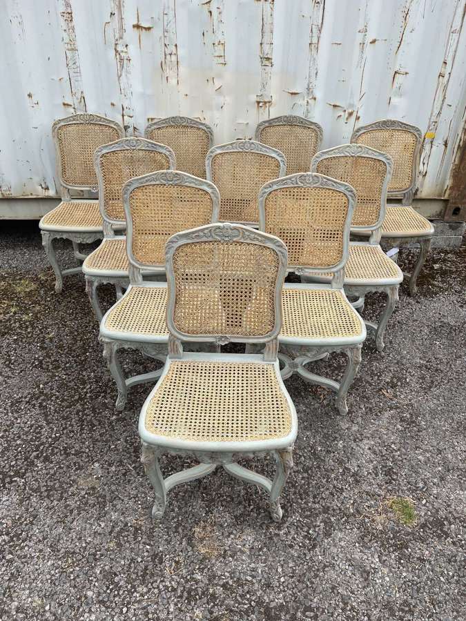 Set of 10 Louis XV Style Cane Dining Chairs