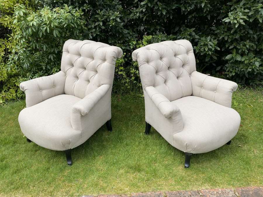 Pair of button back armchairs
