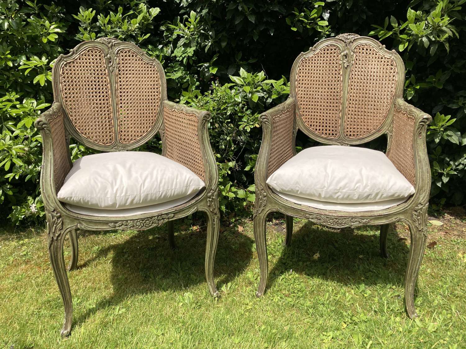 Pair of French Cane Painted Chairs