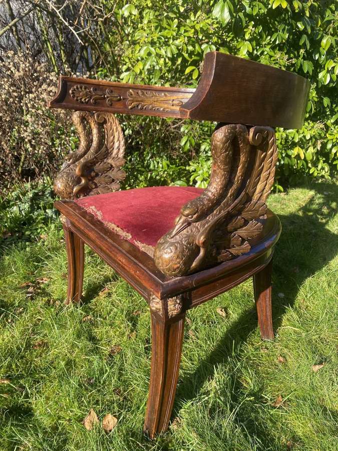 French Empire style armchair with gilt swans