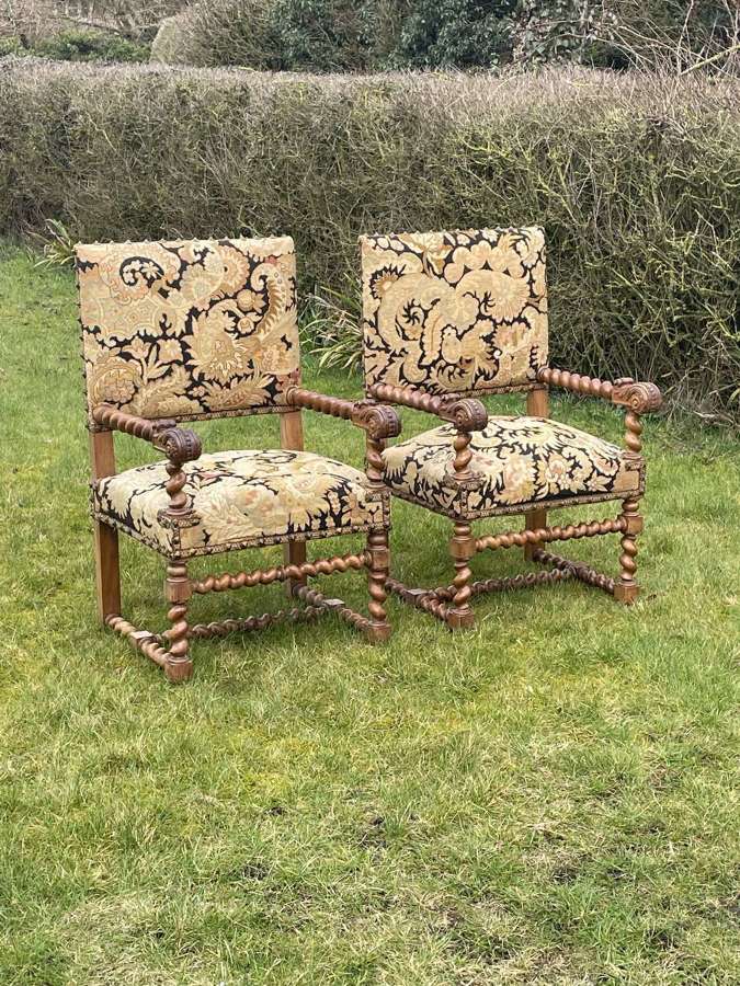 Pair Of Louis Xiii Style Walnut Armchairs