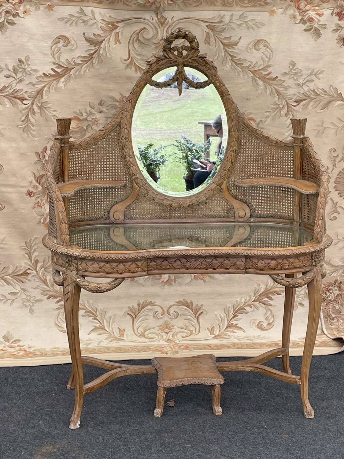 Louis XV Style French Caned Dressing Table