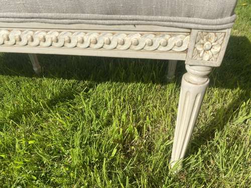 Painted stool in grey linen