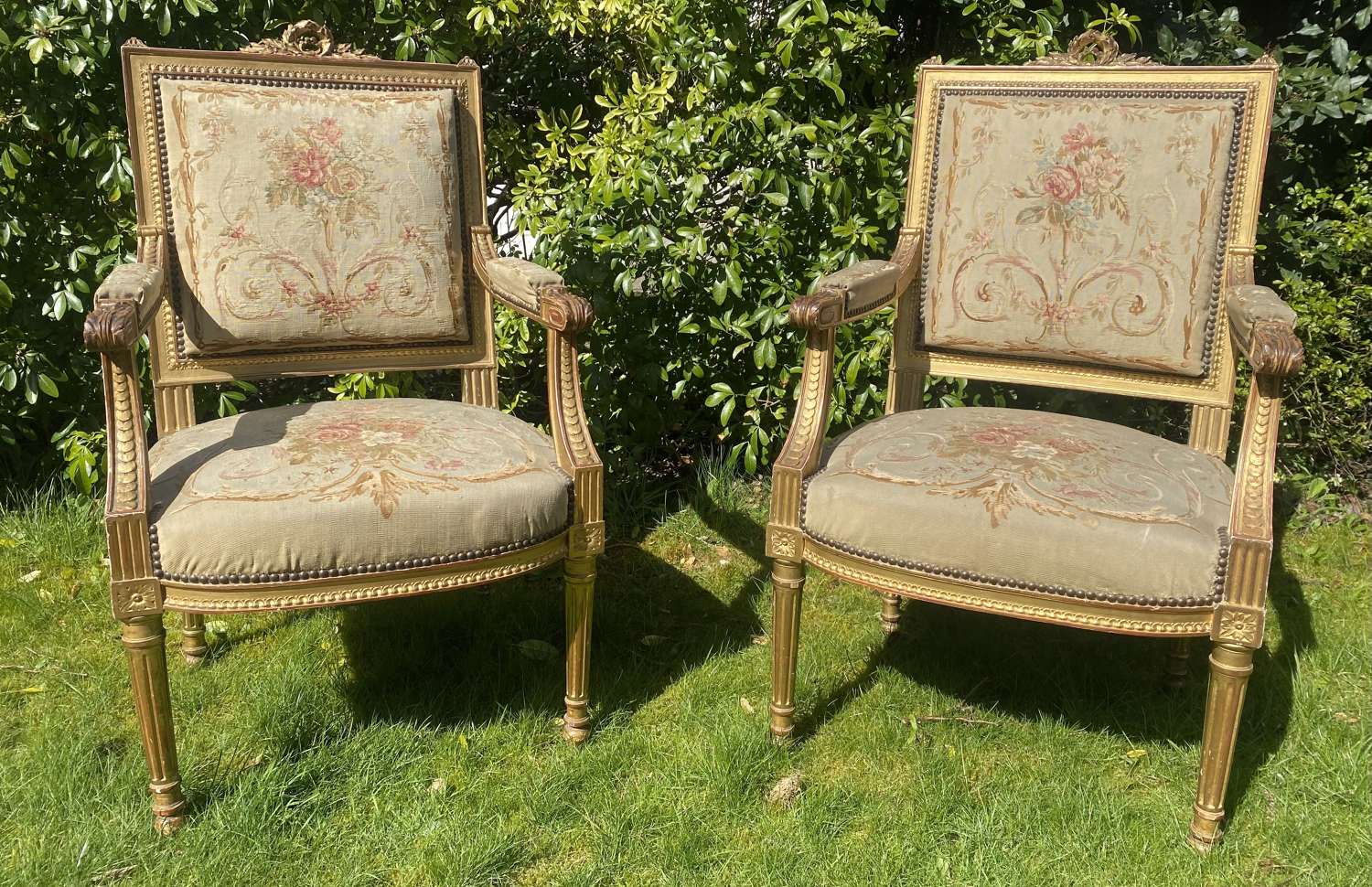Pair of giltwood petit point Armchairs