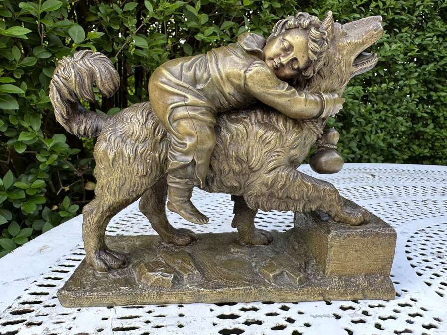 Bronze Dog & Boy by JFV Chemin