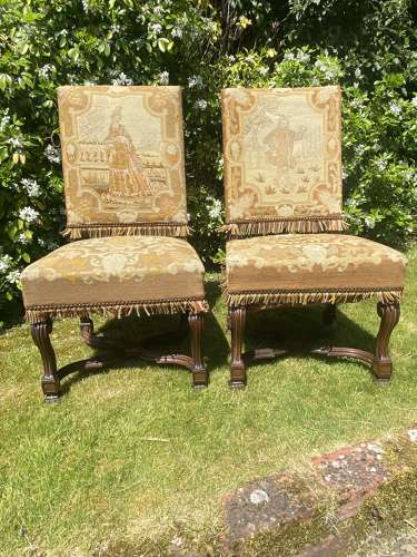 Pair of rosewood needlepoint side or hall chairs