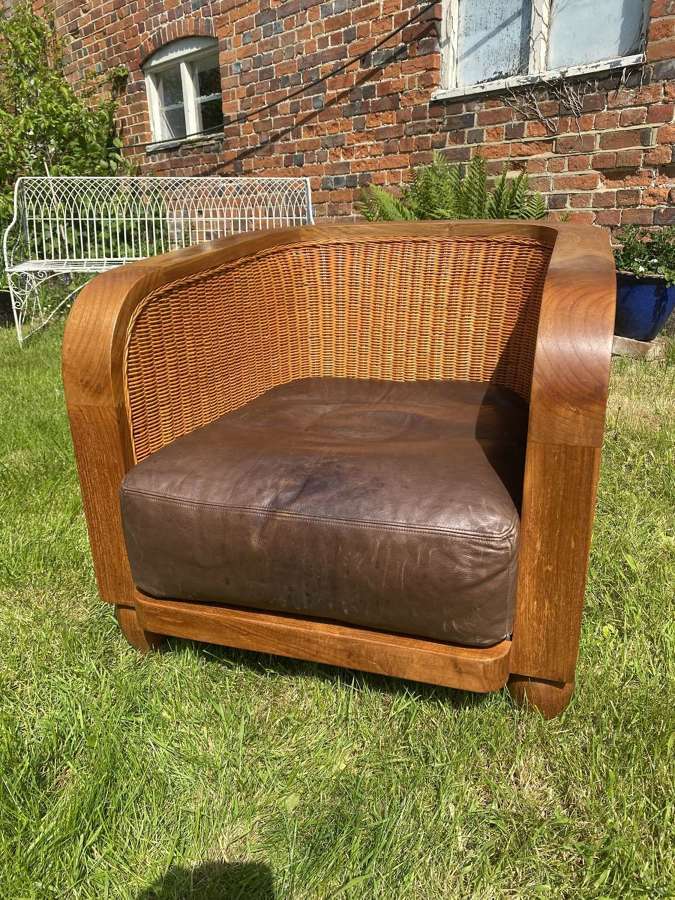 Cane and leather vintage armchair