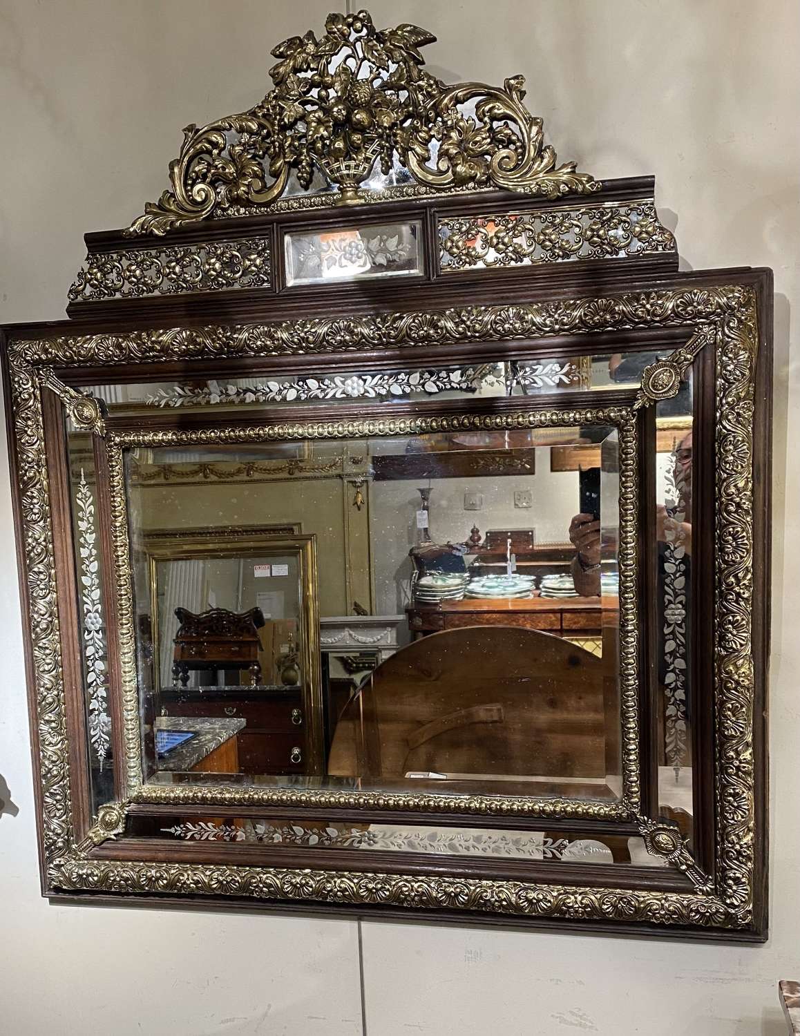 Decorative engraved repousee mirror