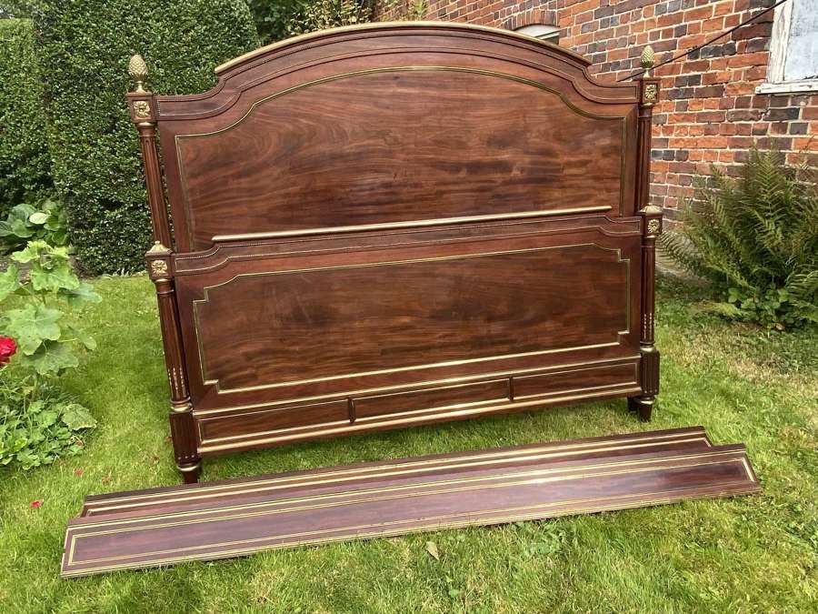Large Kingsize brass inlaid bed in flame mahogany