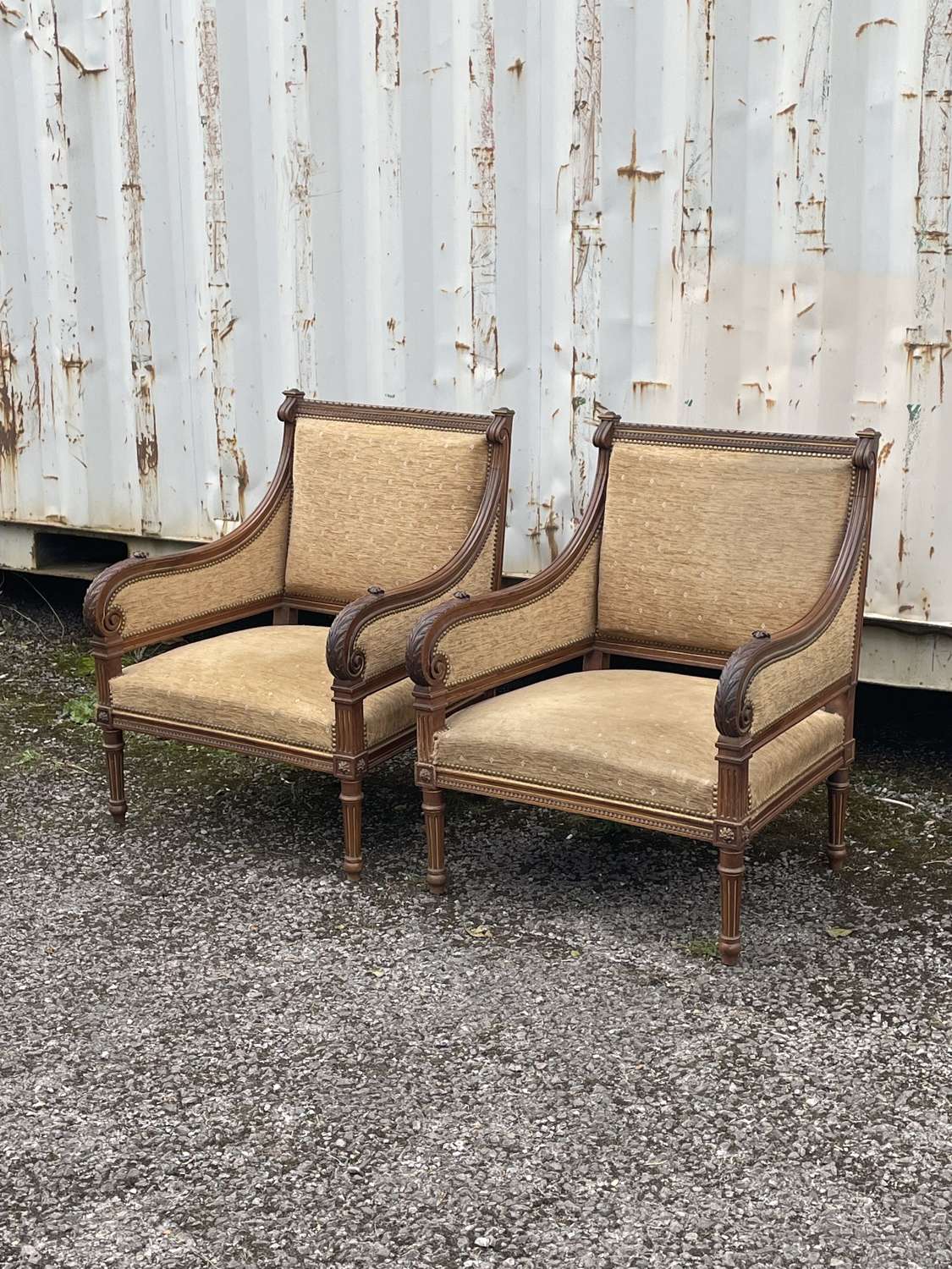 A Pair Of Carved Walnut Armchairs