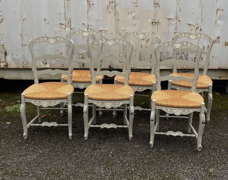 French Painted Rush Seat Kitchen Chairs