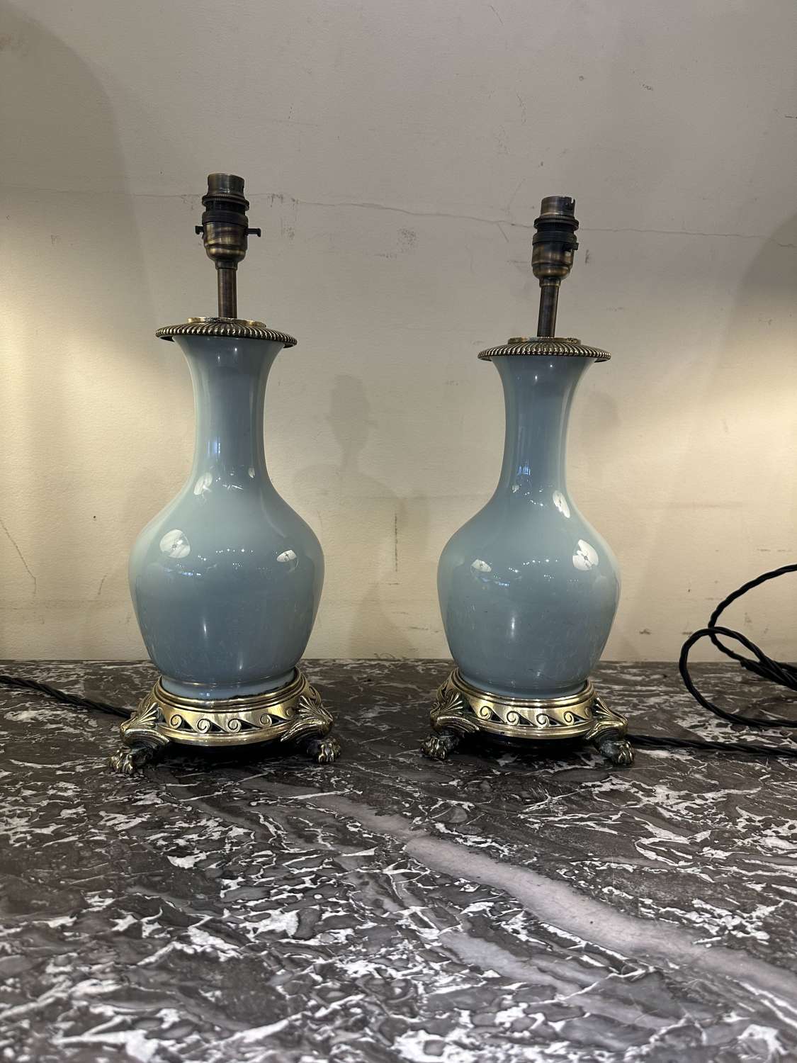French Celadon Glass Table Lamps