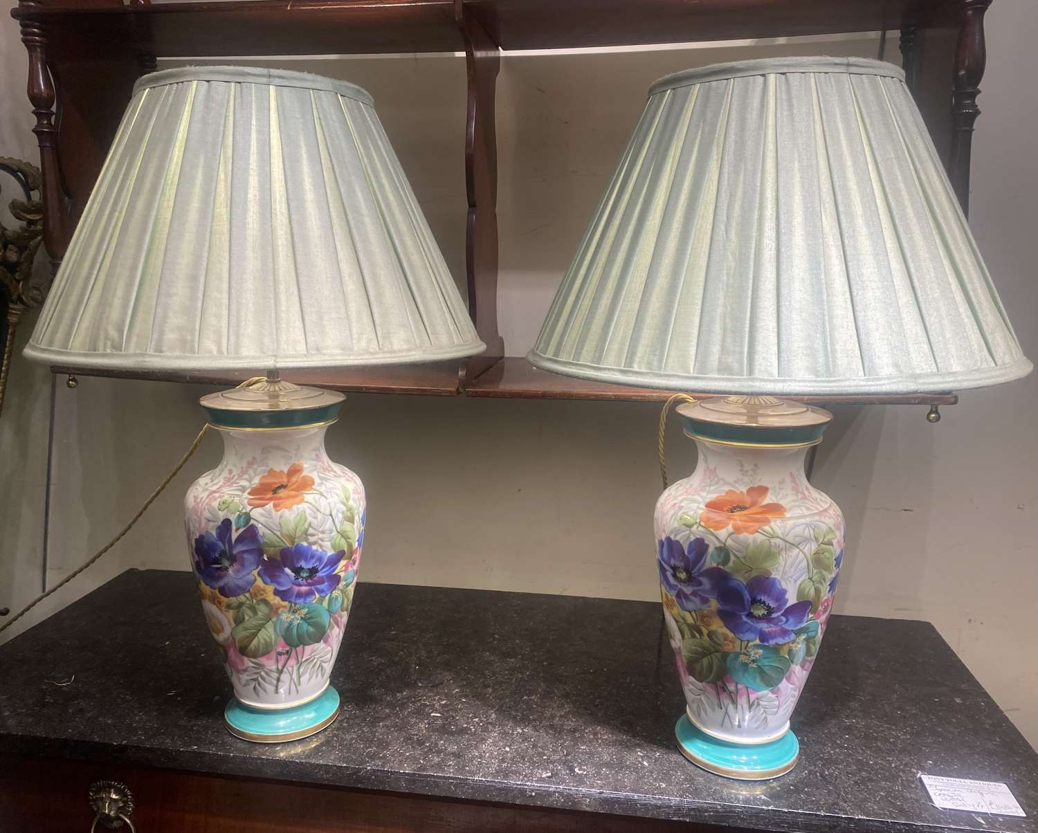 Pair of porcelain floral lamps