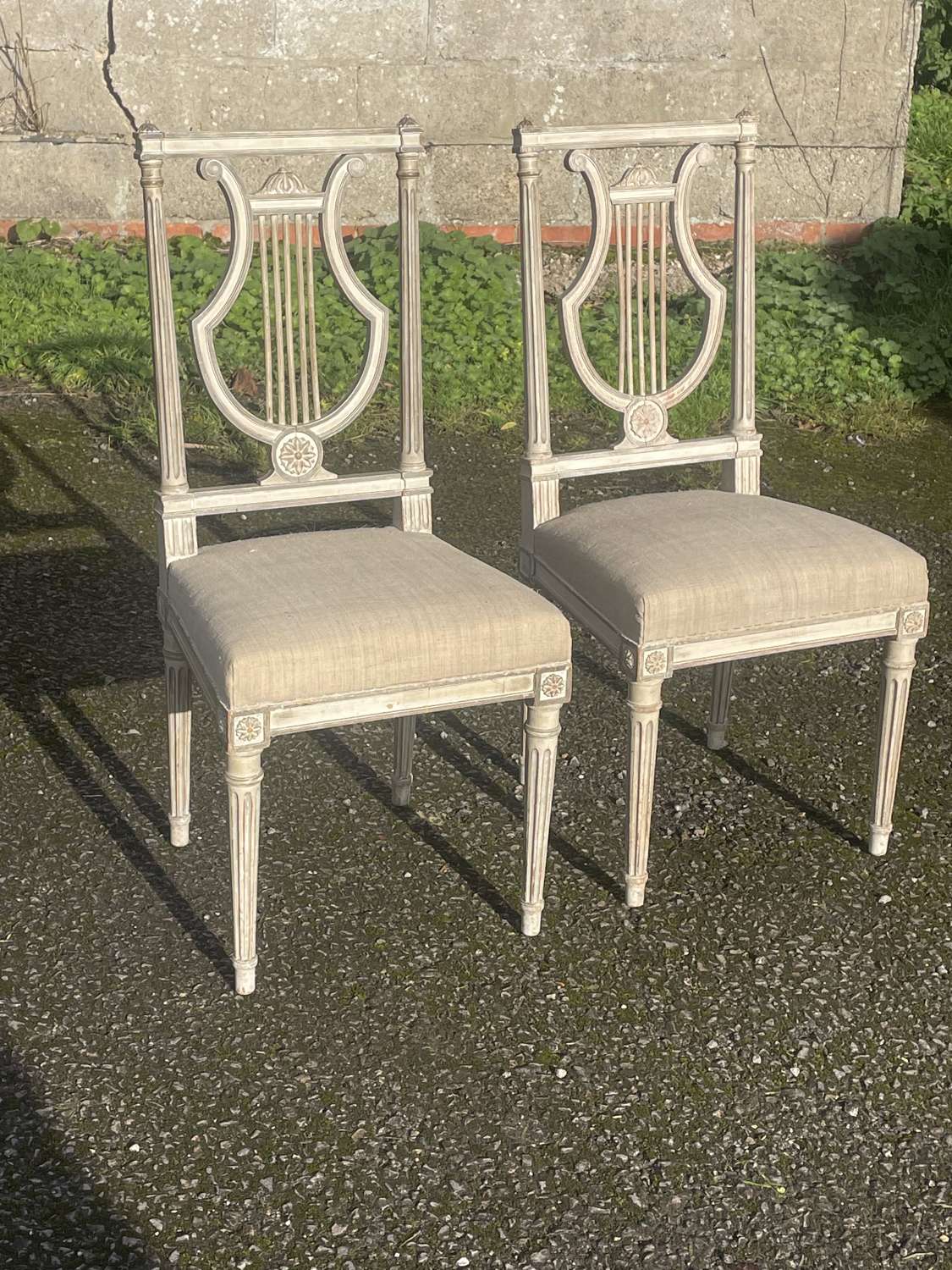 Pair Of French Painted Lyre Back Chairs