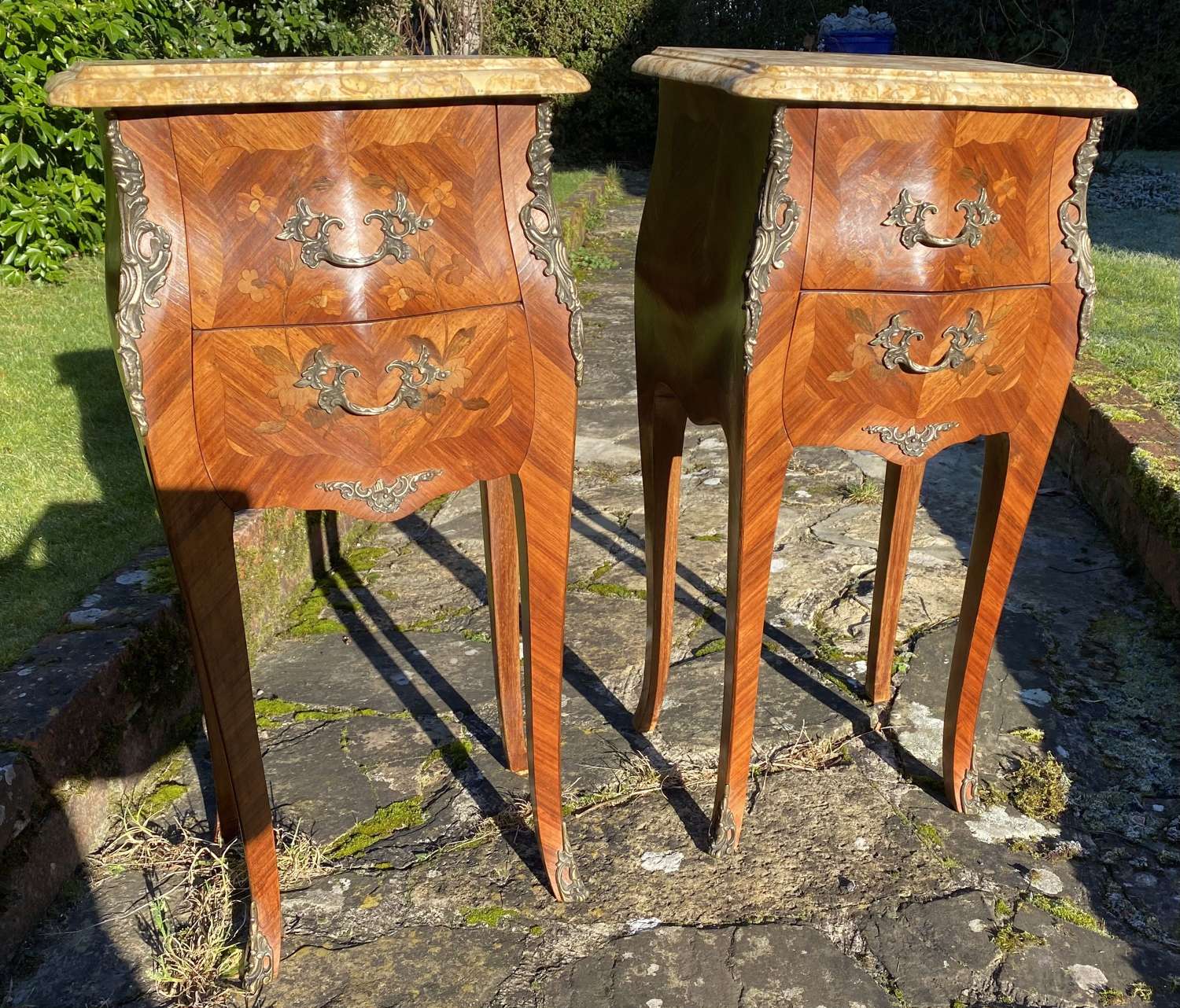 Pair of marquetry bedside tables in Kingwood